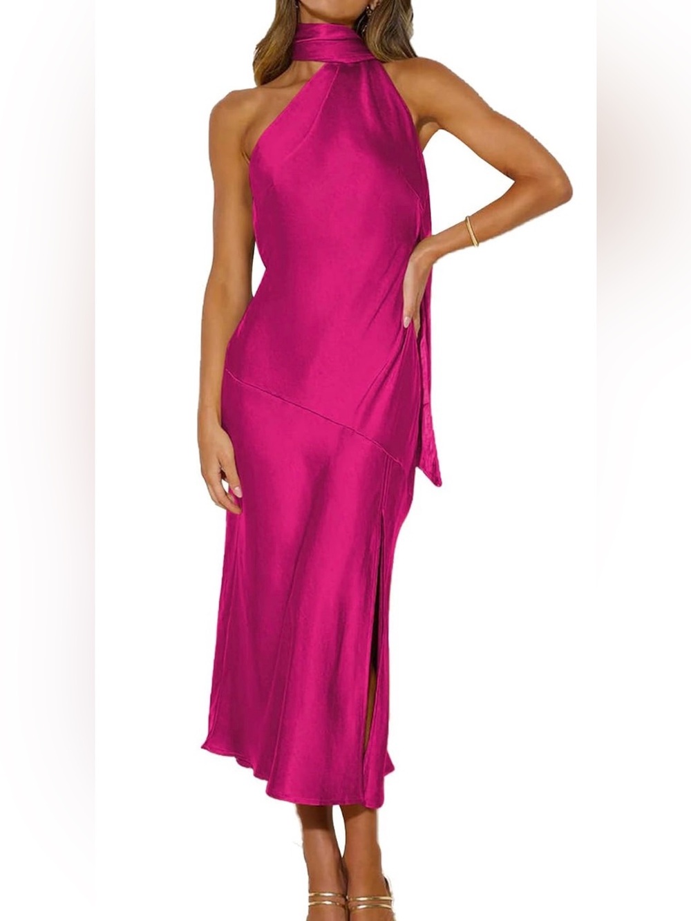 Women's Satin Maxi Cocktail Dress Halter Formal Wedding Dress